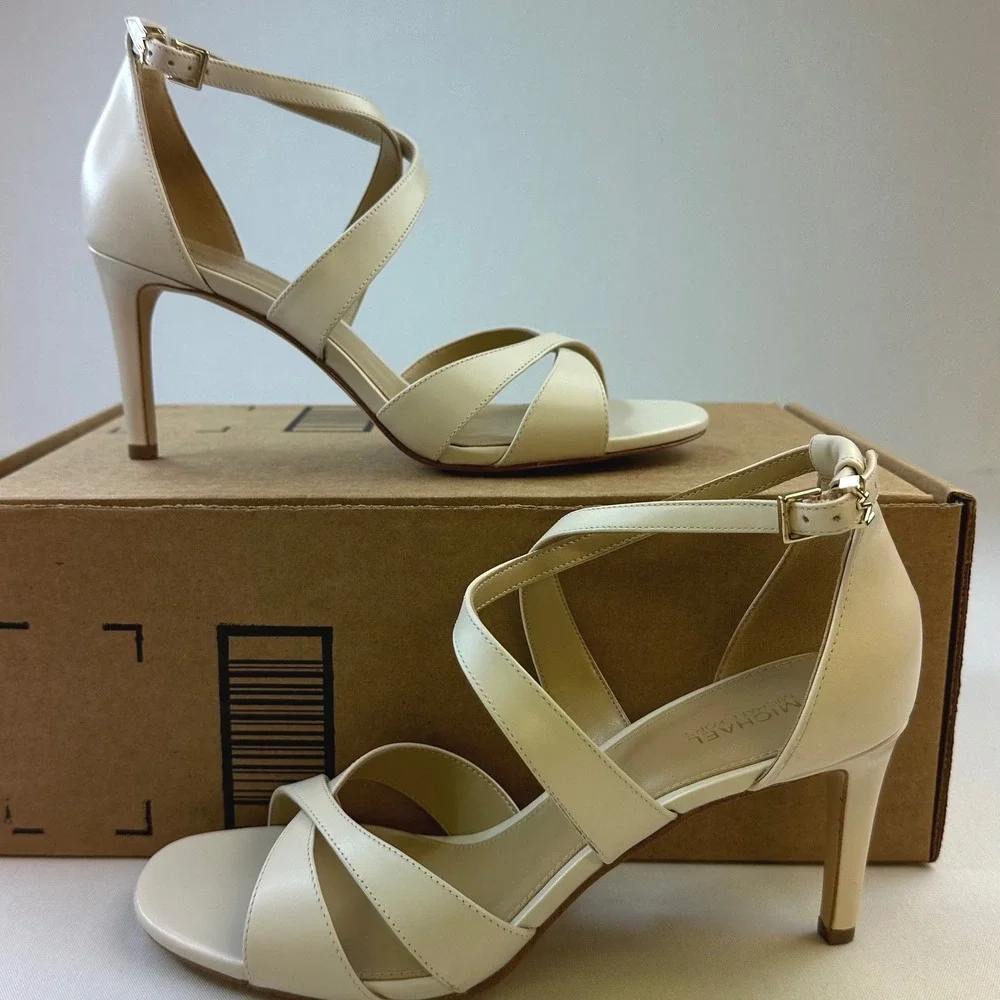 Michael  Kors Kinsley Heeled Sandals Womens 8 Cream Strappy Dress Shoes